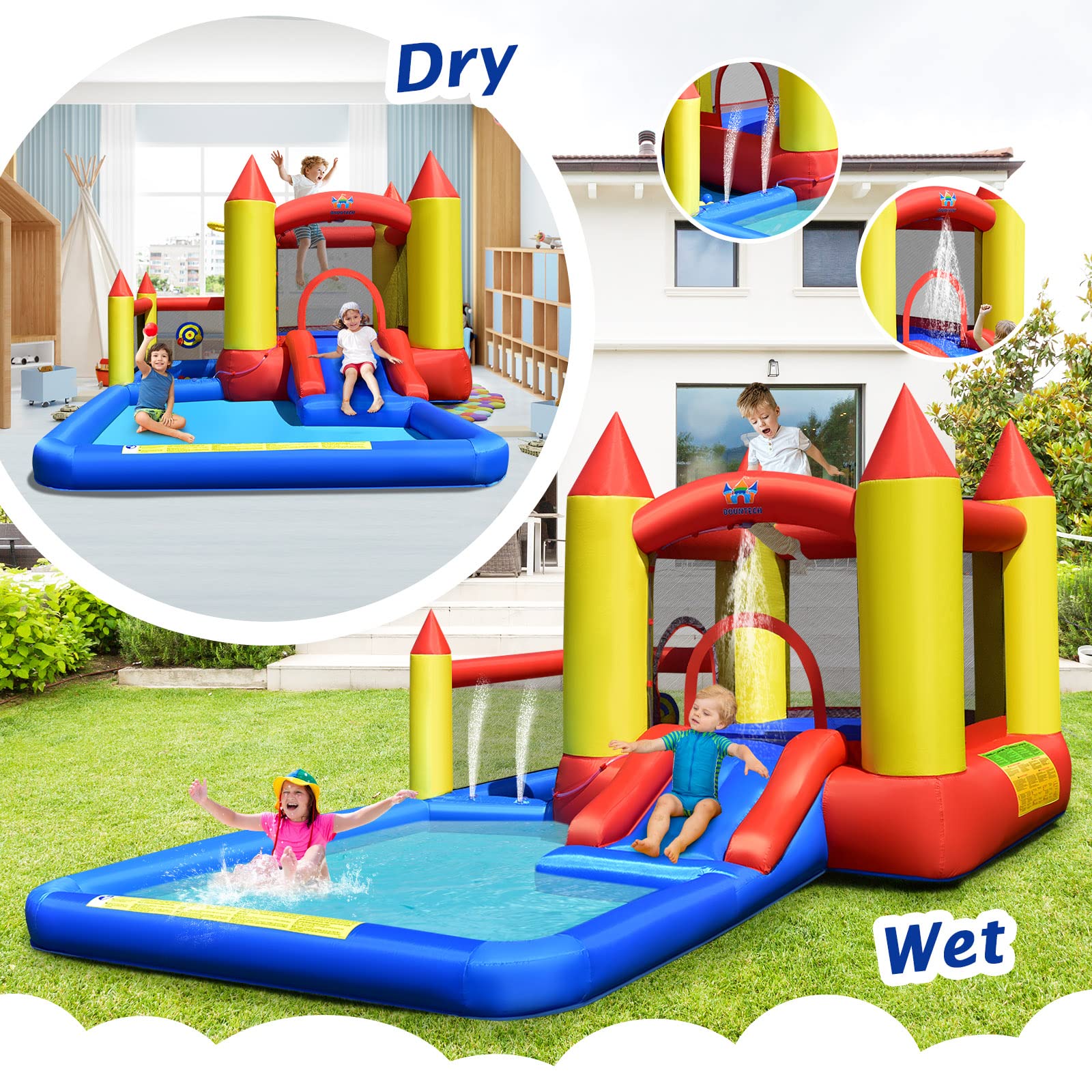 Costzon Inflatable Water Slide, 6 in 1 Kids Giant Water Park Bouncer Castle Combo