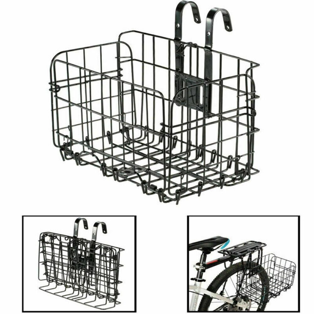 JahyShow Bicycle Bike Basket Detachable Folding Metal Wire Handlebar Storage Carrier For Front Rear