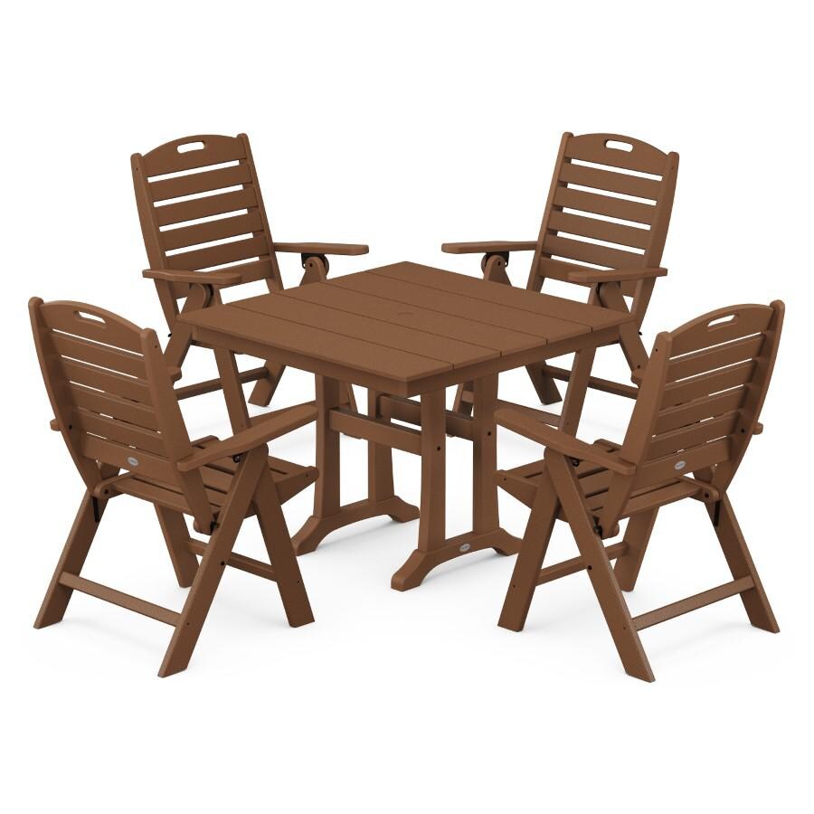 POLYWOOD Nautical Highback 5-Piece Farmhouse Trestle Dining Set in Teak