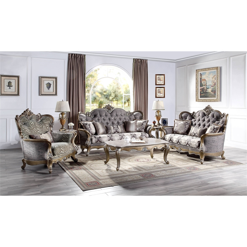 ACME Elozzol Loveseat with 3 pillows in Fabric  ampAntique Bronze Finish   Victorian   Loveseats   by Homesquare  Houzz