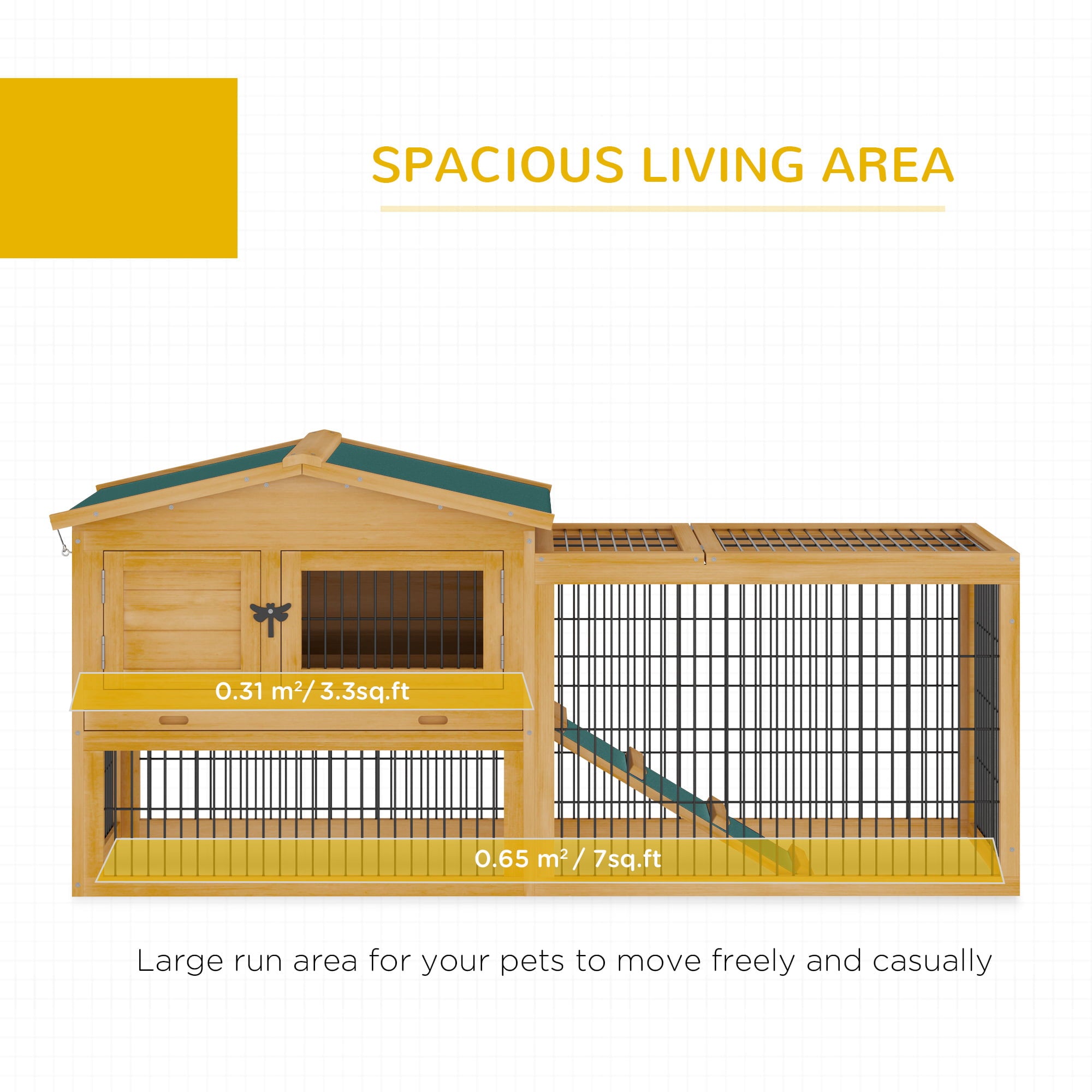 Pawhut Solid Wood Rabbit Hutch with 2 House Levels and Patio Space， Easy Clean