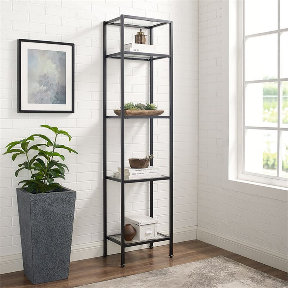 Bowery Hill 4 Shelf Narrow Glass Etagere Bookcase in Oil Rubbed Bronze   Transitional   Bookcases   by Homesquare  Houzz