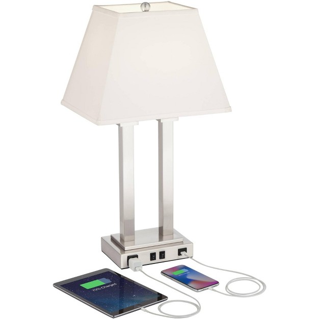 High Brushed Nickel With Usb And Ac Power Outlet In Base White Linen Shade For Bedroom Bedside Desk