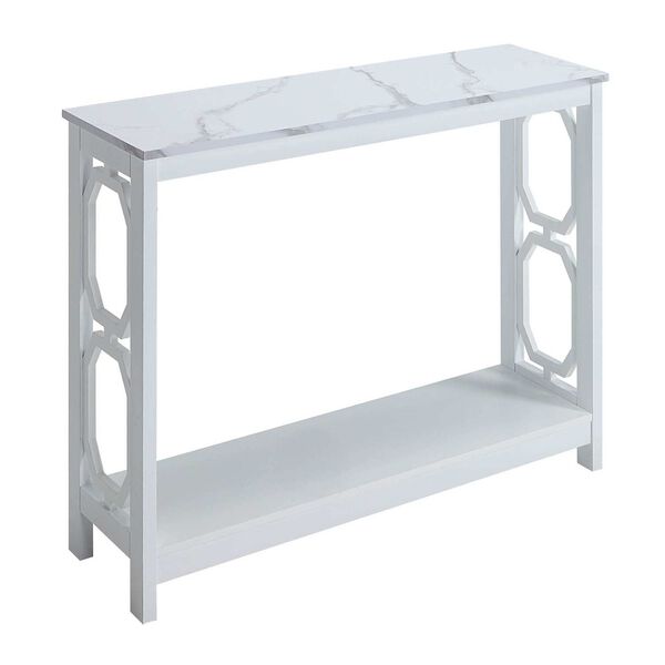 Omega White Faux Marble Console Table with Shelf