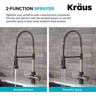 KRAUS Britt Single-Handle Pull Down Kitchen Faucet with Dual Function Sprayer in Brushed GoldMatte Black KPF-1690BGMB