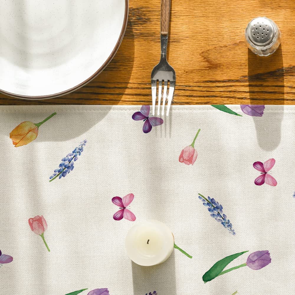 Artoid Mode Lavender Tulip Spring Table Runner for Dining Table 13 x 72 Home Kitchen Decor