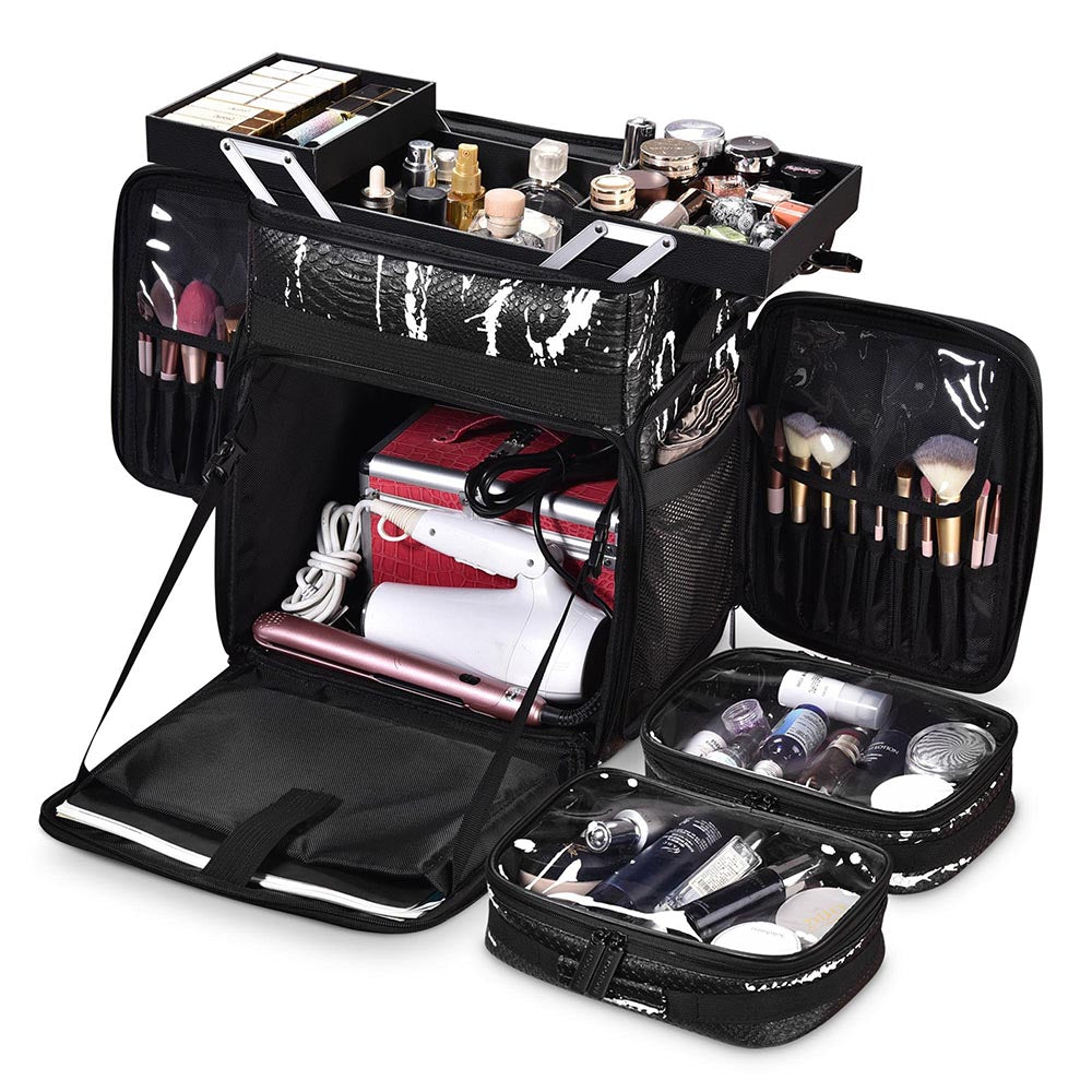 Yescom Hair Stylist Rolling Case Makeup Organizer 2-Tier