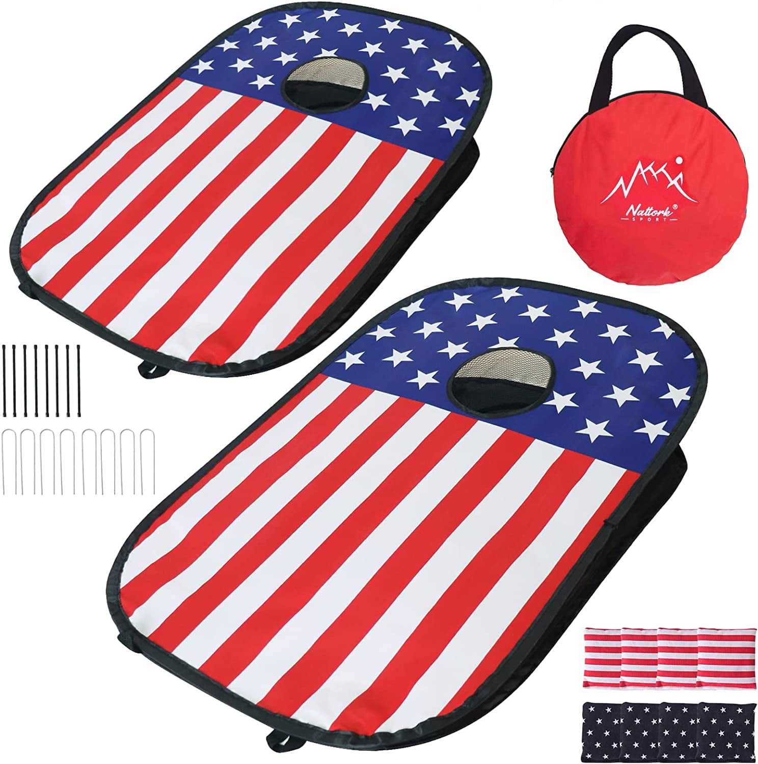 Portable Cornhole Set with 2 Collapsible Cornhole Game Boards, 9 Bean Bags and Carrying Case