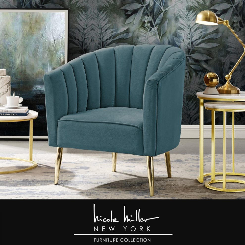 Nicole Miller Bodhi Velvet Accent Chair  Channel Tufted Back   Midcentury   Armchairs And Accent Chairs   by Inspired Home  Houzz