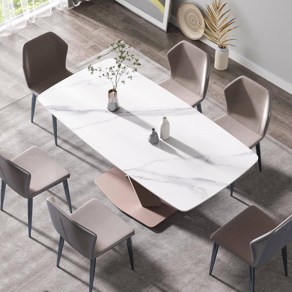 Magic Home 70.87 in. Gray Round Edge Sintered Stone Top Rectangle Dining Table with Cross Purple Metal Leg (Seats 6) CS-W247S00084