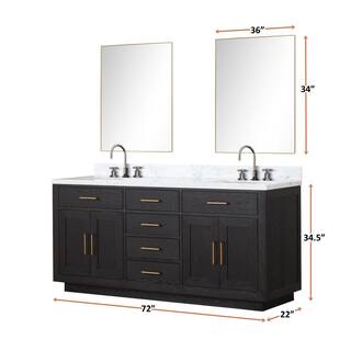 Lexora Condor 72 in W x 22 in D Black Oak Double Bath Vanity Carrara Marble Top and 34 in Mirrors LVCO72DJ110