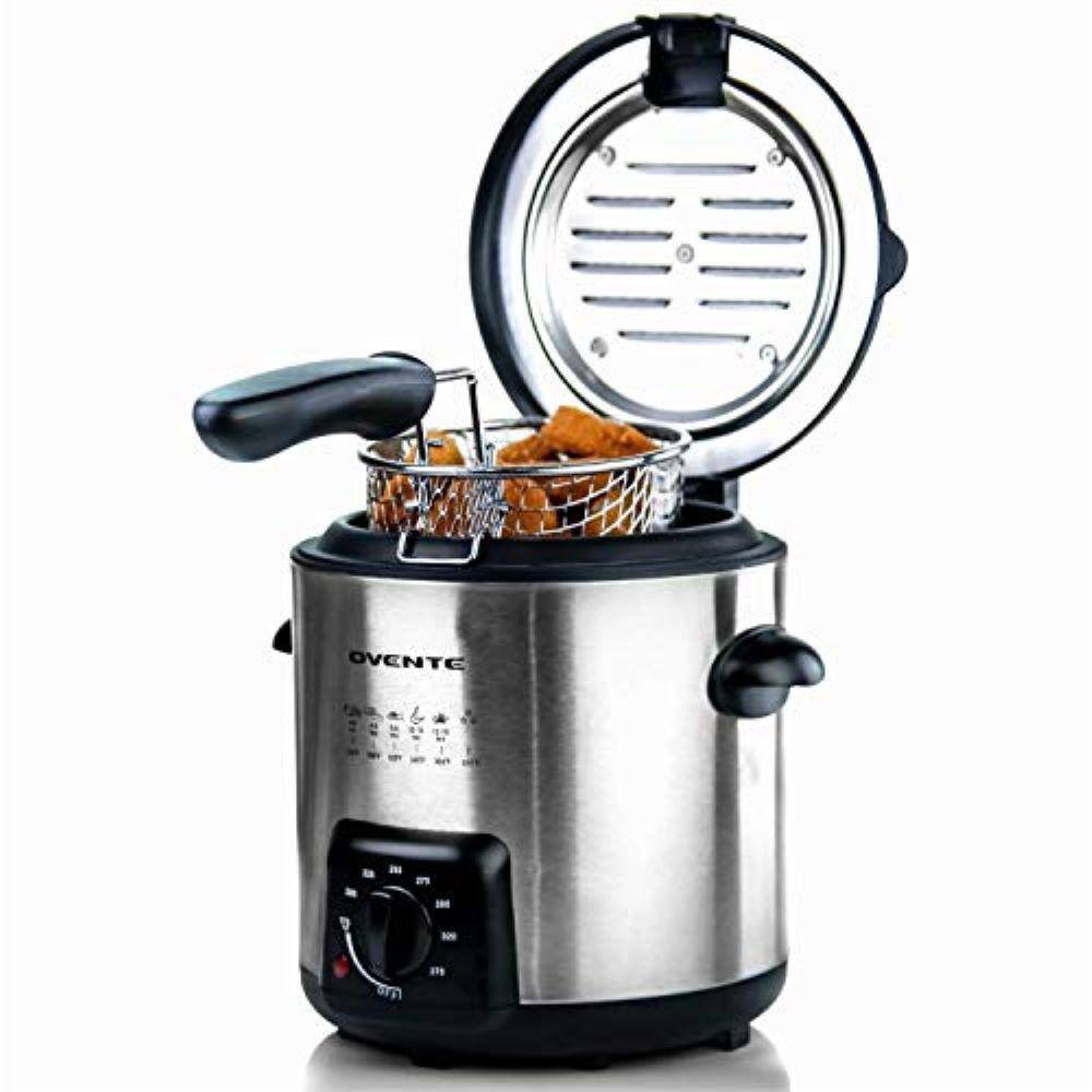 OVENTE 0.9 Qt. Nickel Brushed Mini Deep Fryer with Removable Basket FDM1091BR