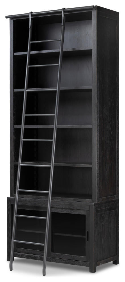 Admont Bookcase And Ladder Worn Blk   Transitional   Bookcases   by Zin Home  Houzz