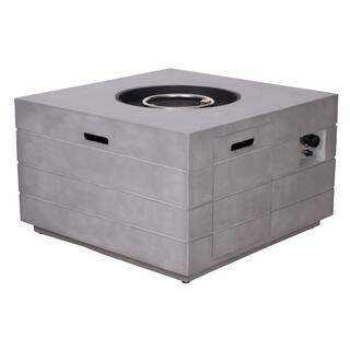 moda furnishings Cement Gray Square Stone and Fiberglass Outdoor Fire Pit Coffee Table MOG-2140