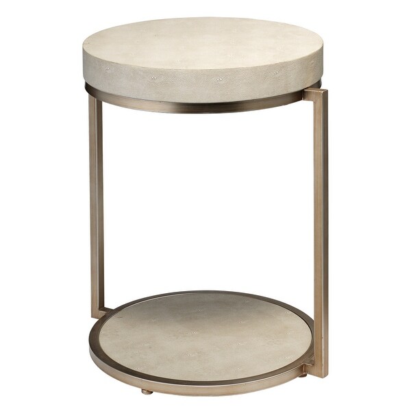 Metal Side Table with Round Top and Bottom， White and Gold