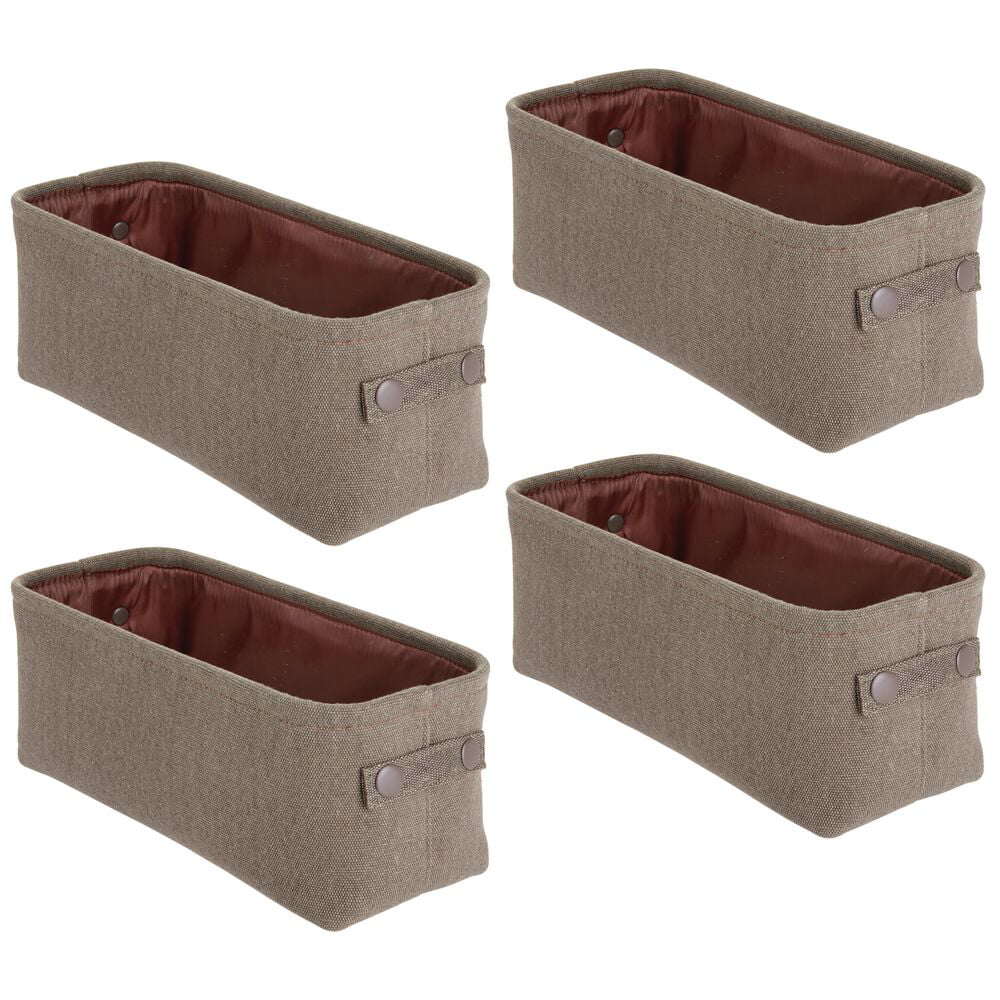 mDesign Soft Cotton Fabric Bathroom Storage with Attached Handles - Organizer for Towels, Toilet Paper Rolls - For Back of Toilet, Cabinets, and Vanities, 4 Pack - Espresso Brown