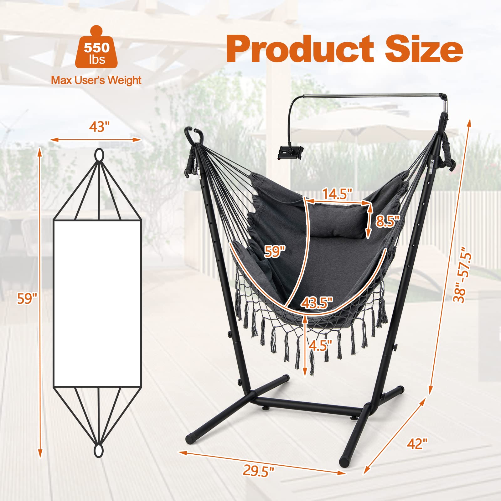 Giantex Hanging Swing with Stand - Hammock Chair with Phone Holder