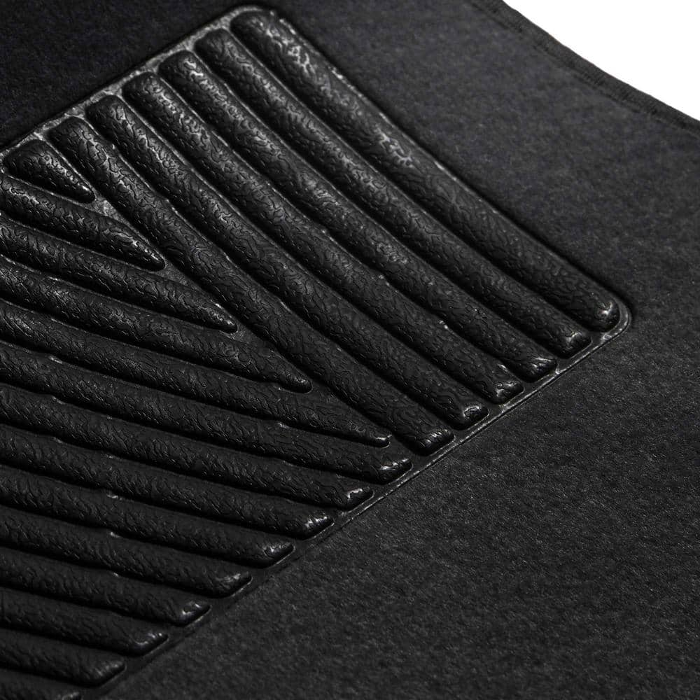 FH Group Black 4-Piece Universal Premium Soft Carpet Floor Mats with Striped Heel Pad Floor Liners - Full Set DMF14403BLACK