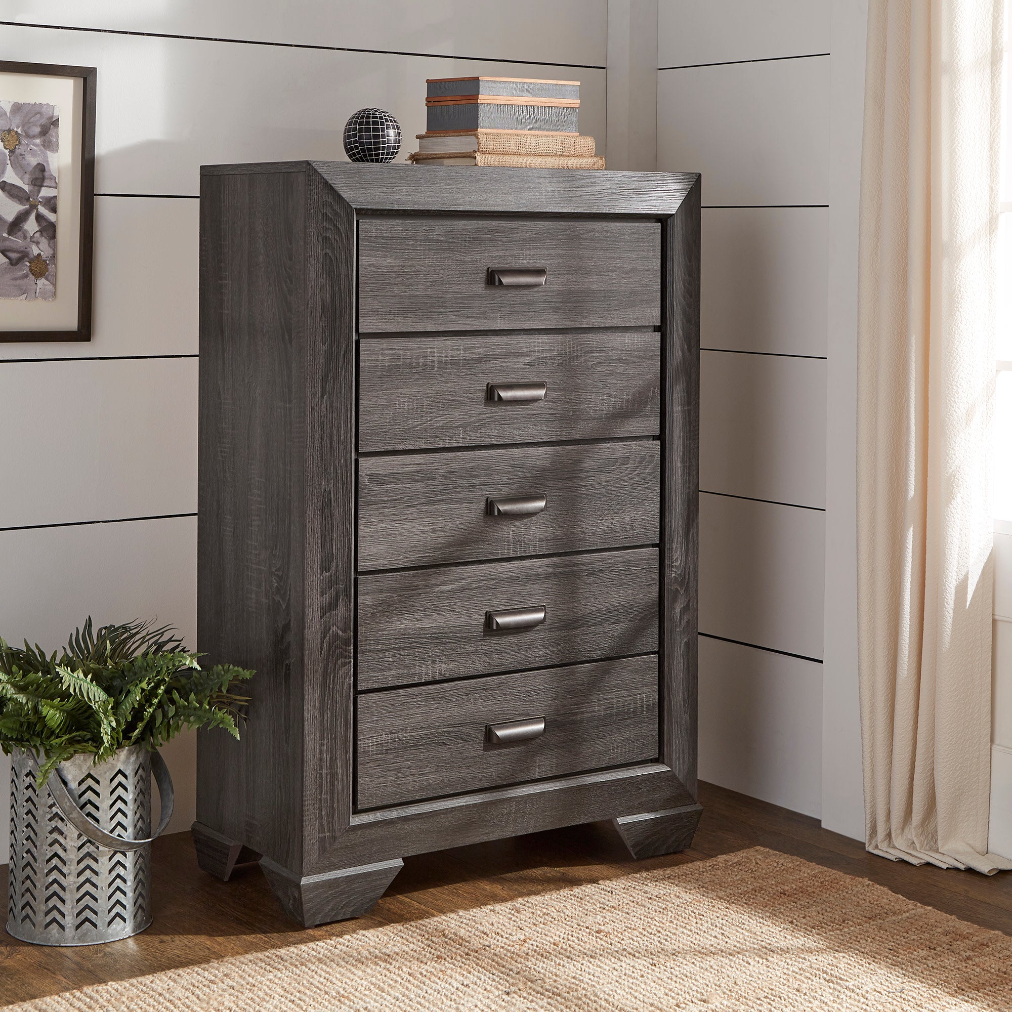 Weston Home Ailsa Transitional 5 Drawer Wood Panel Dresser, Gray