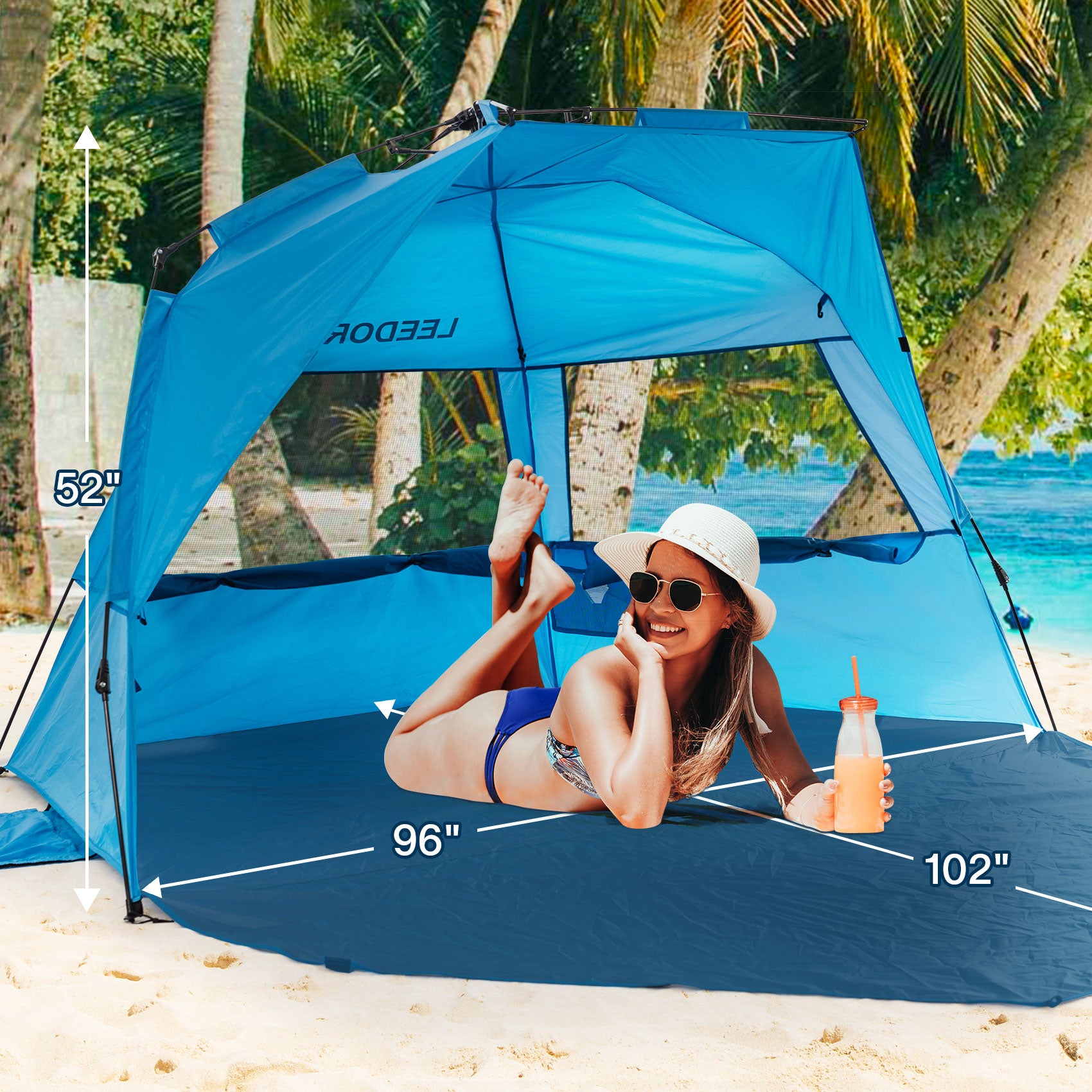 Leedor Beach Tent Sun Shelter Portable Windproof Pop Up Shade Instant Beach Umbrella