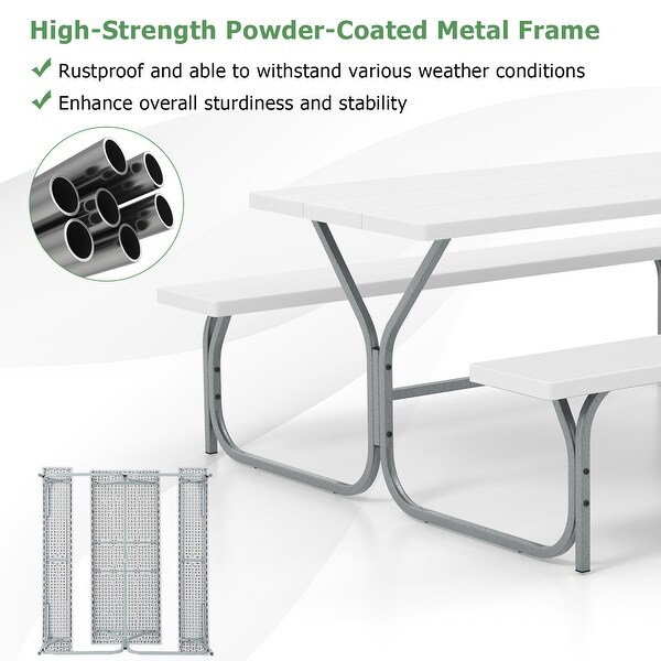 6 Feet Picnic Table Bench Set with HDPE Tabletop for 8 Person