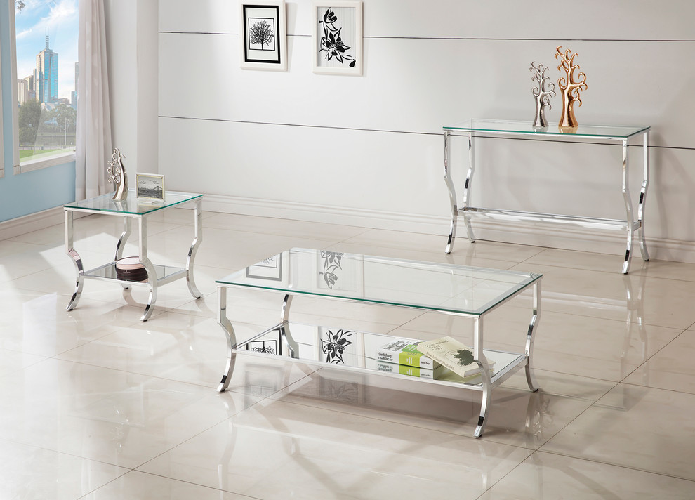 Coaster Contemporary Square Glass Top 1 Shelf End Table in Chrome   Contemporary   Side Tables And End Tables   by GwG Outlet  Houzz