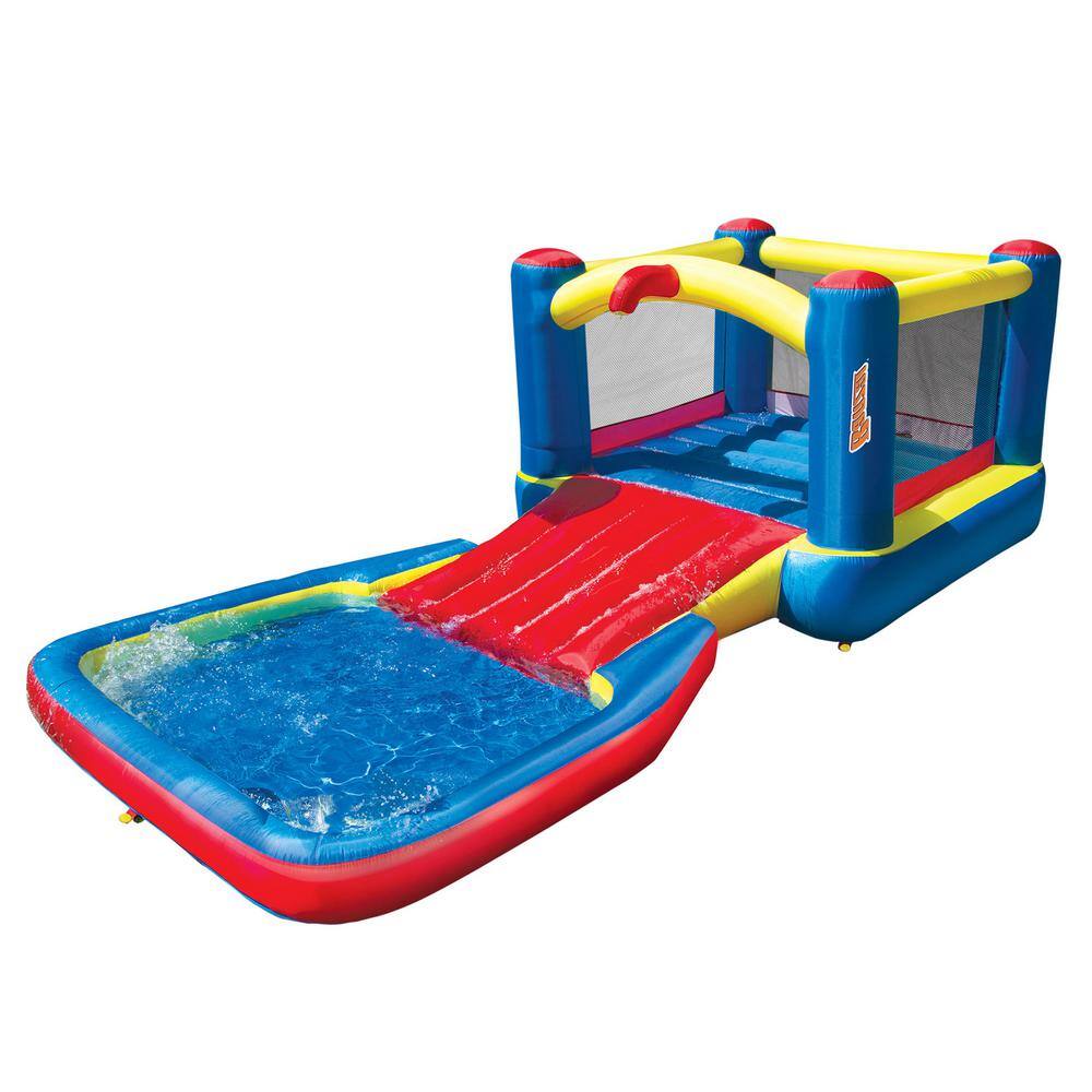 BANZAI Bounce N Splash Multi-Colored Water Park Aquatic Activity Play Center with Slide BAN-35533