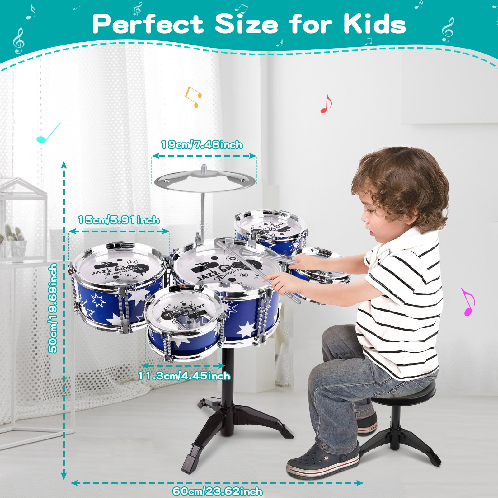 Shayson Drum Set for Kids Toddler Drum Set with Stool Kids Jazz Drum Kit Toys for 3-6 Year Old Boys