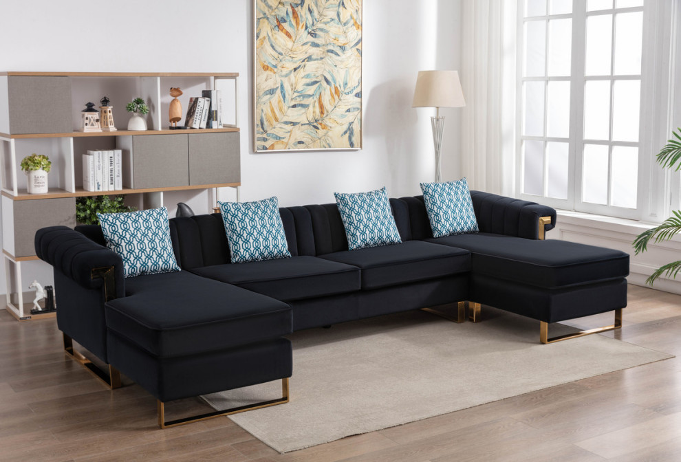 Maddie Velvet 5 Seater Double Chaise Sectional Sofa   Contemporary   Sectional Sofas   by Lilola Home  Houzz