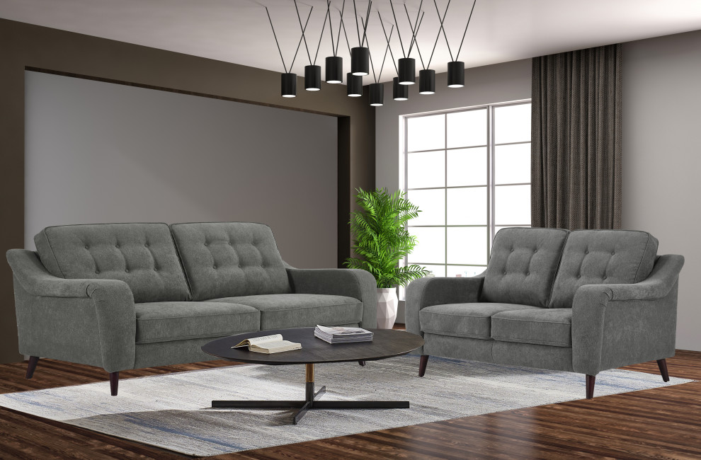 Hamilton Living Room Gray Upholstery  2 Piece Sofa Set   Midcentury   Living Room Furniture Sets   by NEW SPEC INC  Houzz