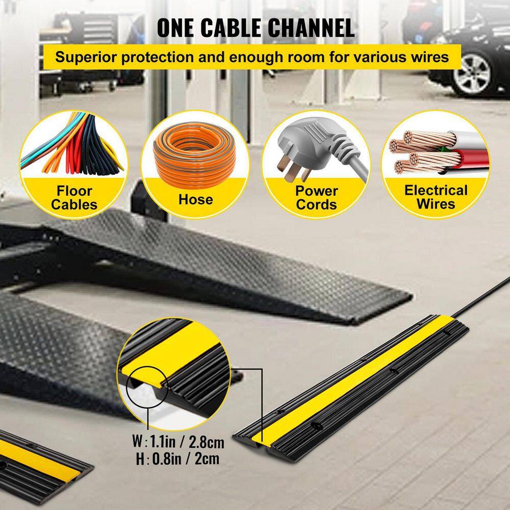 VEVOR 1-Channel Rubber Cable Protector Ramps 22046 lbs. Loading Cable Cable Wire Cord Cover Speed Bump (4-Pieces) 4JTDCGXB000000001V0