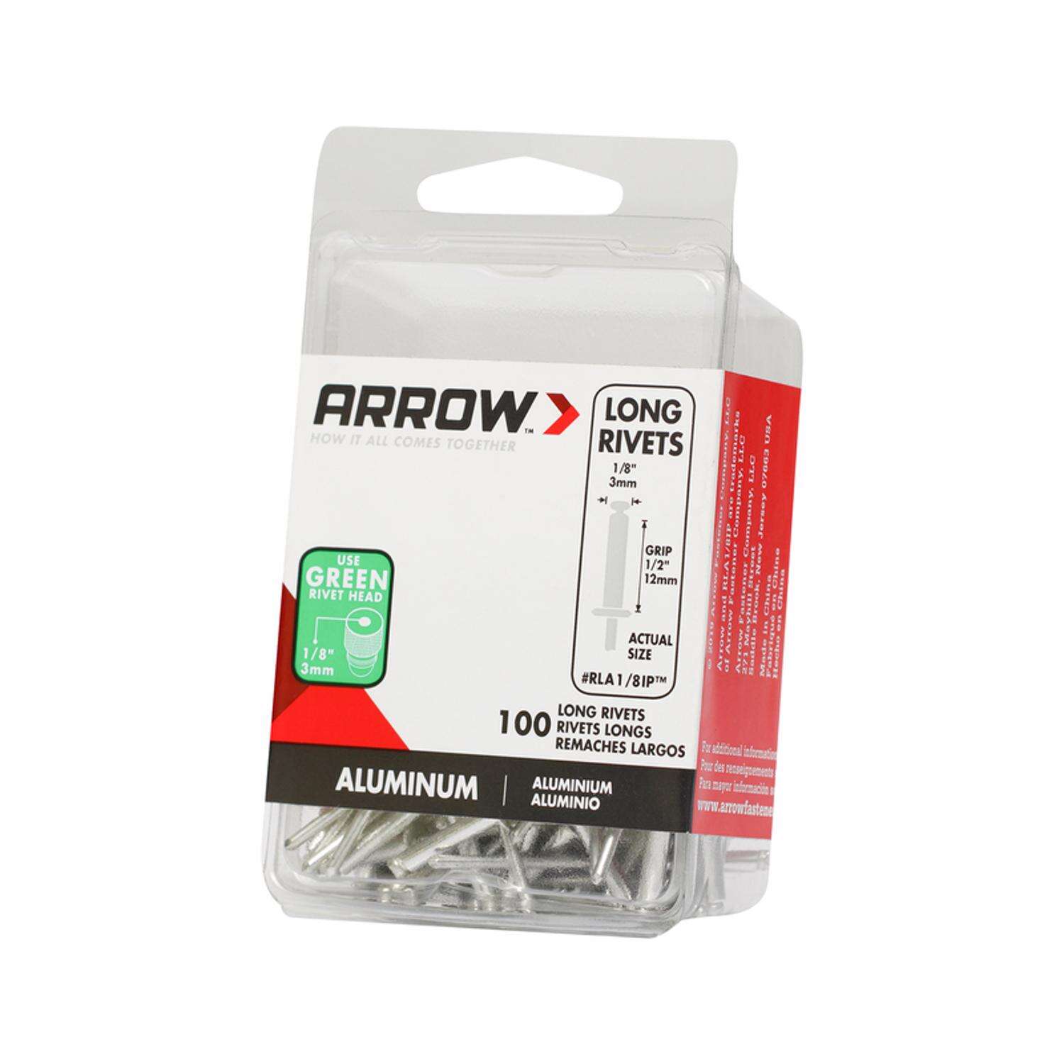 Arrow 1/8 in. D X 1/2 in. Aluminum Long Rivets Silver 100 pk