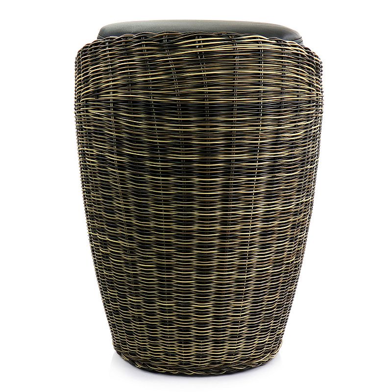 Elama 1 Piece Wicker Outdoor Ottoman Chair in Brown and Black