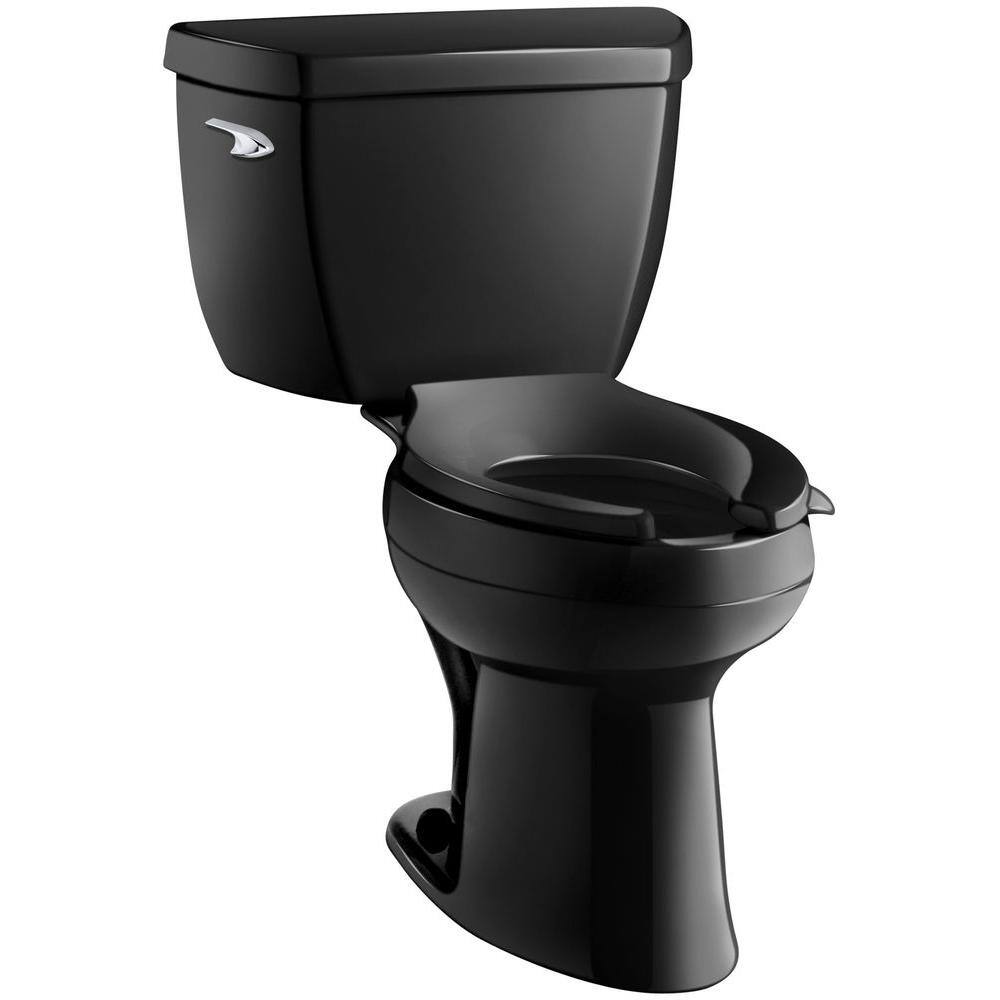 KOHLER Highline Classic 2-Piece 1.6 GPF Single Flush Elongated Toilet in Black Seat Not Included K-3493-7