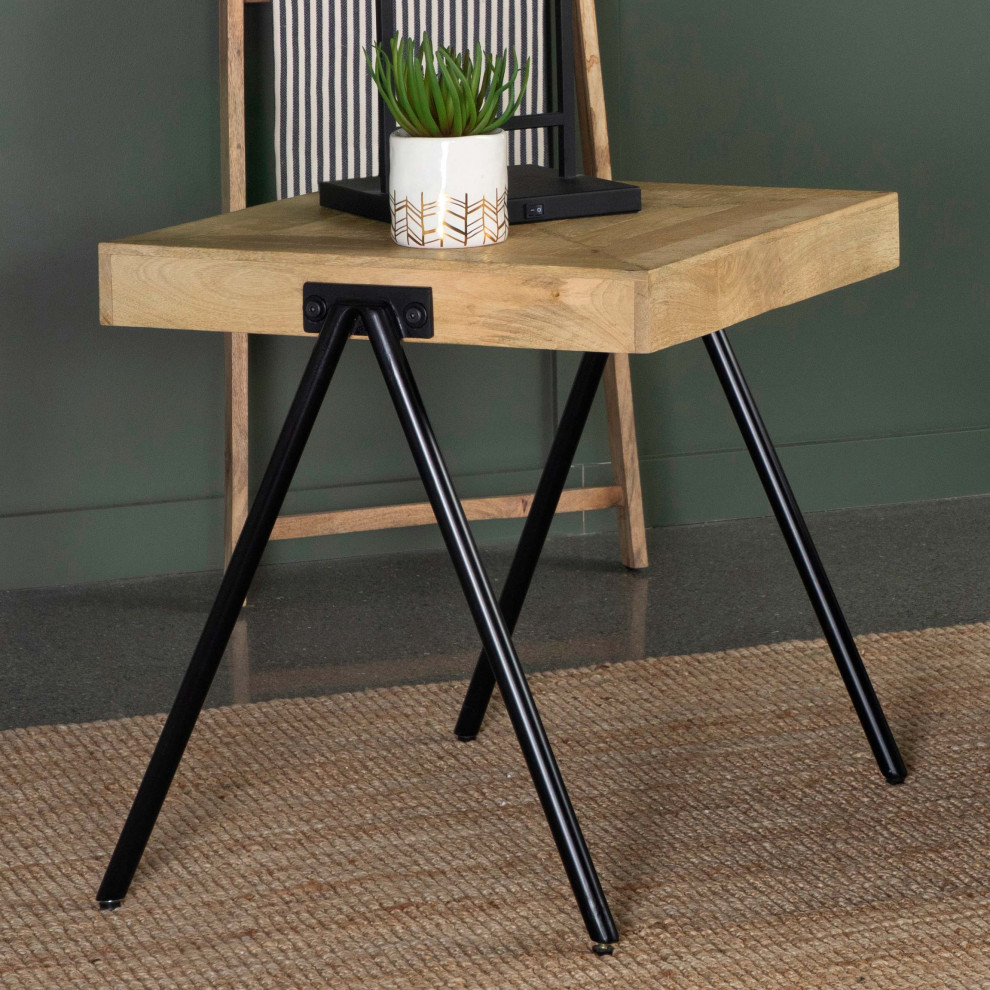 Avery Square End Table With Metal Legs Natural and Black   Modern   Side Tables And End Tables   by Modon  Houzz