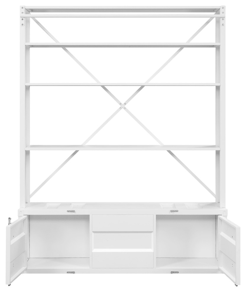 Metal Base Bookshelf And Ladder With 2 Extra Storage Compartments  White   Industrial   Bookcases   by VirVentures  Houzz