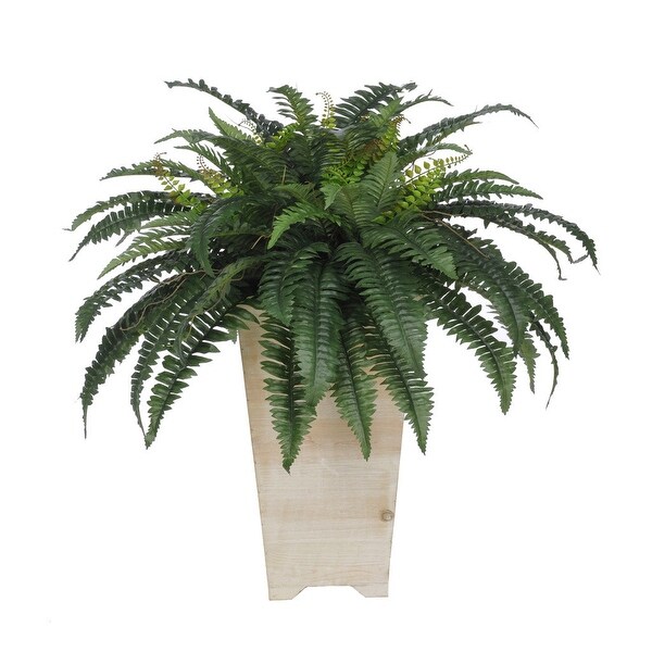 Faux Fern in Tall WashedWood Planter