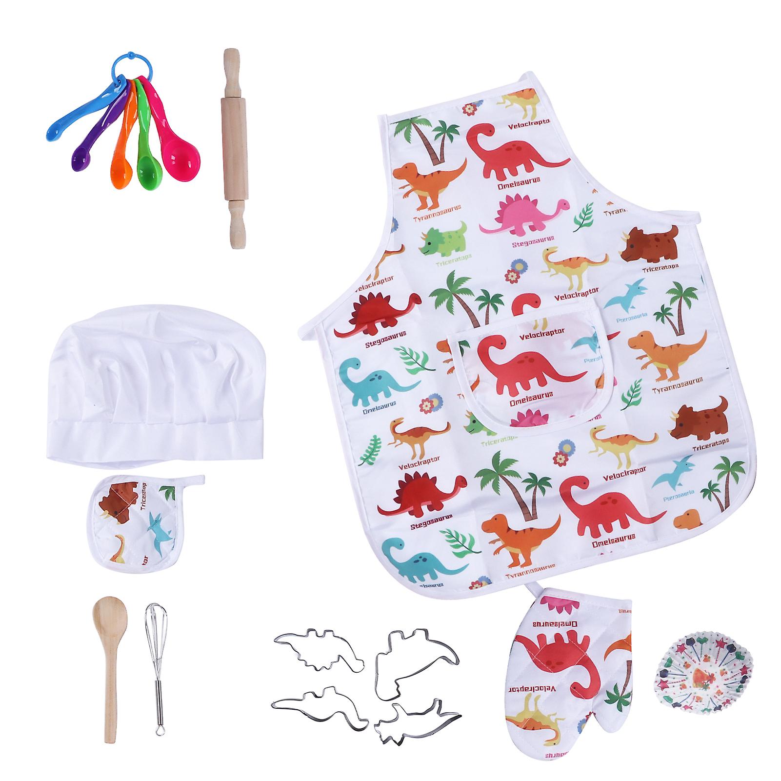 Kids Baking Chef Set Dinosaur Apron Oven Glove Chef Dress Up Kitchen Role Play Toys