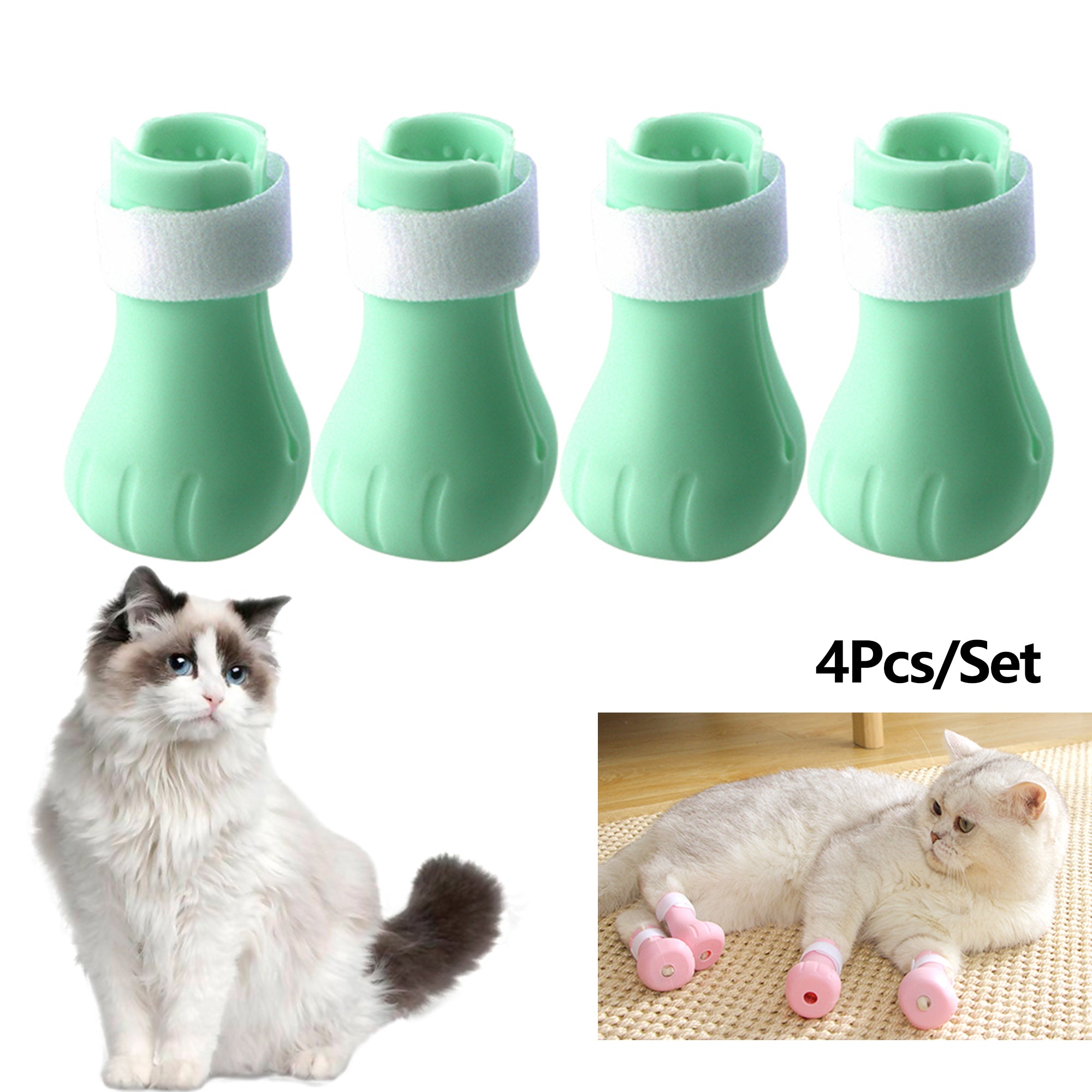 Tickas 4Pcs/Set Cat Shoes Anti-Scratch Shoes for Cats Adjustable Cat Claw Covers for Bathing Shaving Checking Treatments