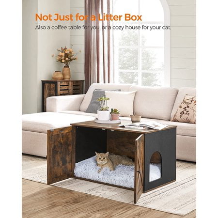 Feandrea Cat Litter Box Enclosure Litter Box Furniture Hidden with Removable Divider Indoor Cat House Rustic Brown and Black