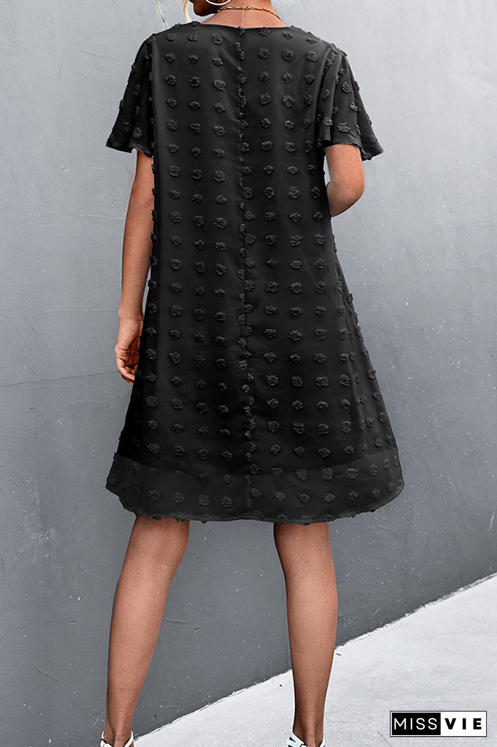 Jacquard Tie V-neck Short Sleeve Dress Wholesale