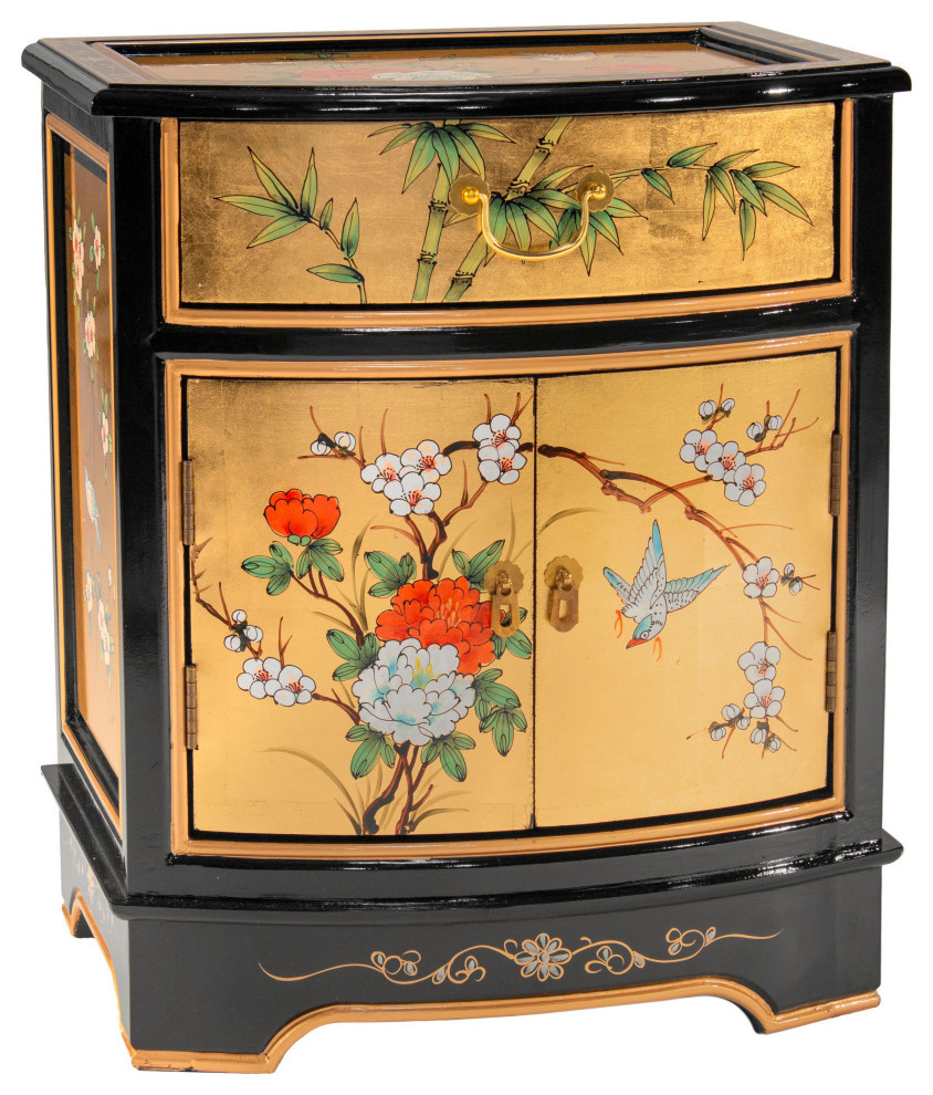 Gold Lacquer End Table Birds and Flowers   Asian   Side Tables And End Tables   by Oriental Furniture  Houzz