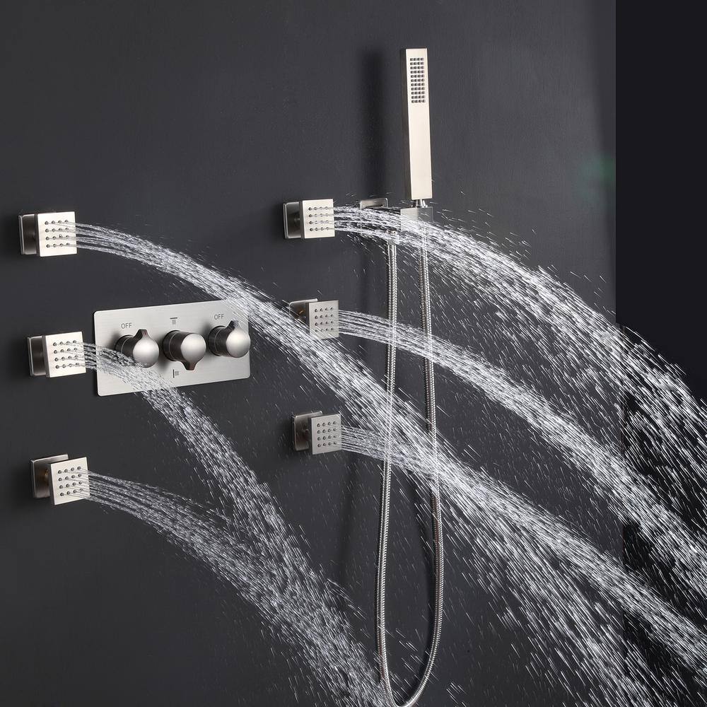 CASAINC 1-Spray Wall Bar Shower Kit System with Body Spray Jets in Brushed Nickel WE-SS11BN