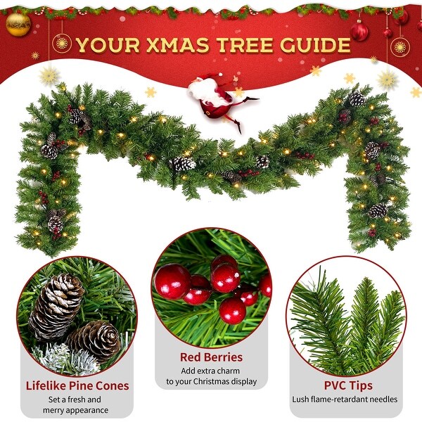 Prelit Xmas Tree Artificial Christmas 4Piece Set，Garland，Wreath and Set of 2 Entrance Trees Xmas with LED Lights