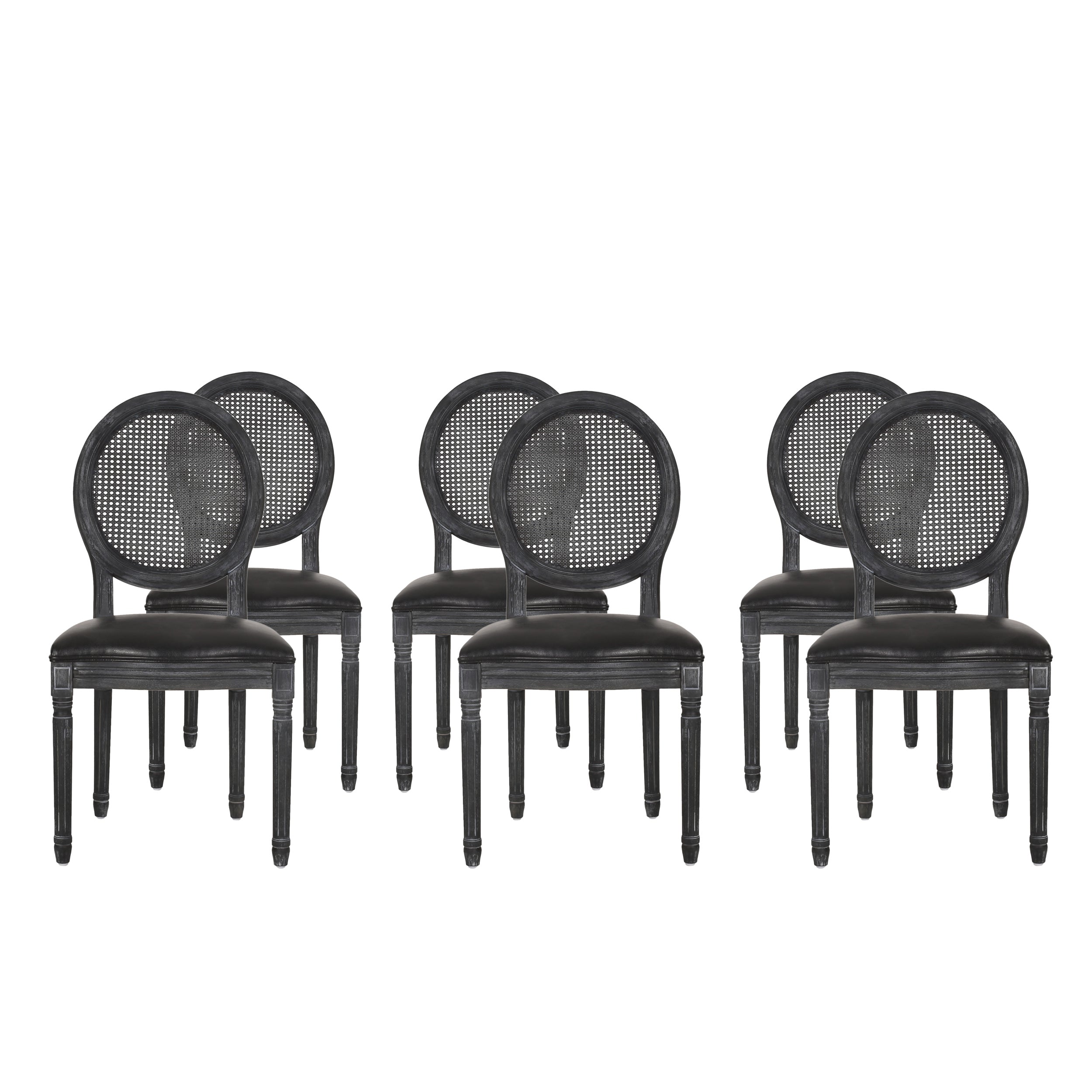 Lintz French Country Wood and Cane Upholstered Dining Chair, Set of 6