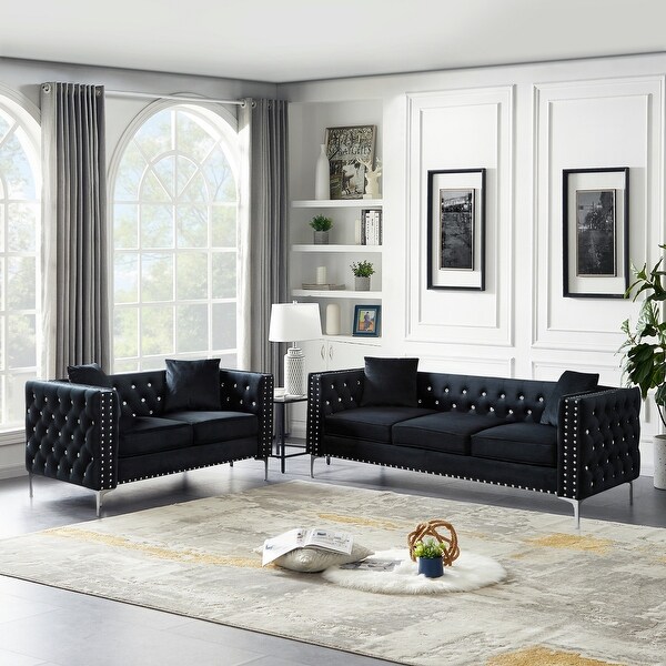 2 Piece Modern Velvet Living Room Set with Sofa and Loveseat