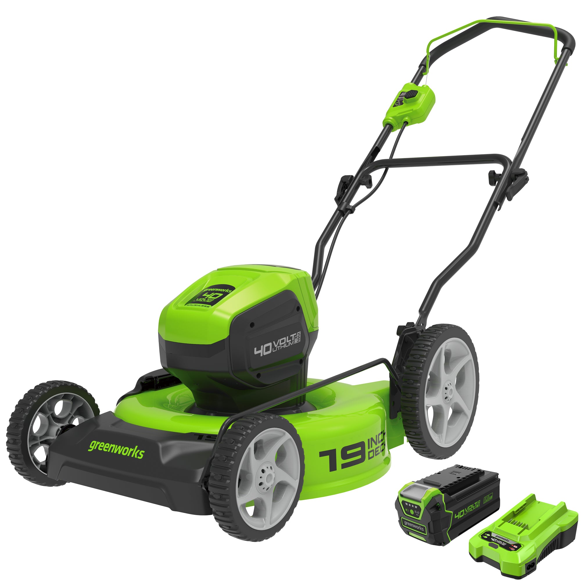 40V 19” Cordless Battery Push Lawn Mower w/ 5.0Ah USB Battery  Charge