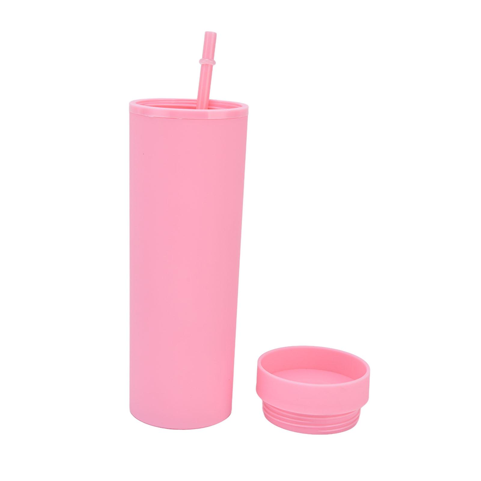 Straw Cup Opaque Plastic Material Equipped Lid Cylindrical Shape Safe Light Weight Reusable Drinking Cups For Gympink