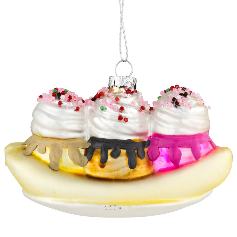 3 Banana Split Glass Ornament Set Of 6