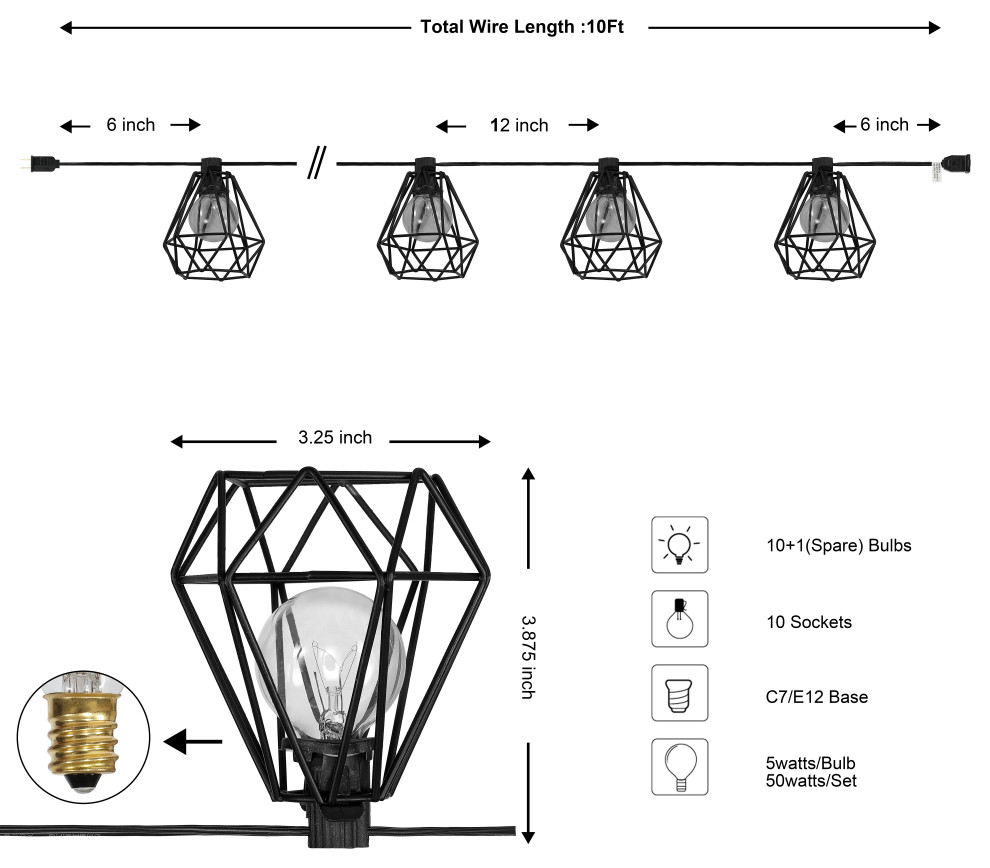 10 Light Indoor/Outdoor 10  x27Contemporary G40 String Lights  Black   Contemporary   Outdoor Rope And String Lights   by JONATHAN Y  Houzz